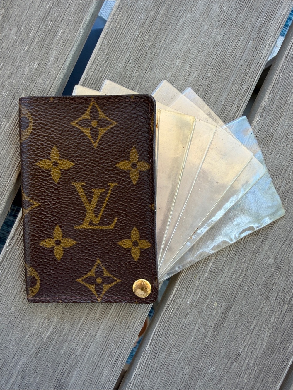 Vintage Louis Vuitton Monogram Card Holder Wallet Clear ID Sleeve Organizer